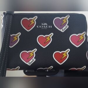 Coach Black Wristlet with Heart and Lightning Print